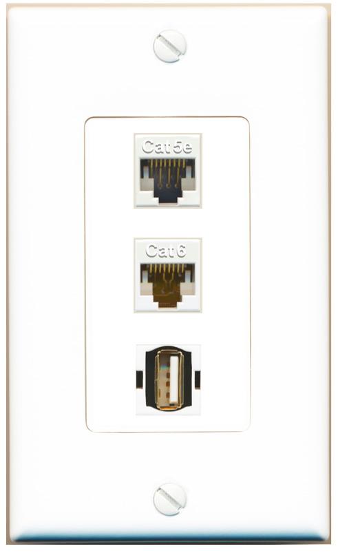 1 Port Cat5e Coax USB2 Coupler Jack Insert Rocker Module Female-Female For Decorative Wall Cover Face Plate