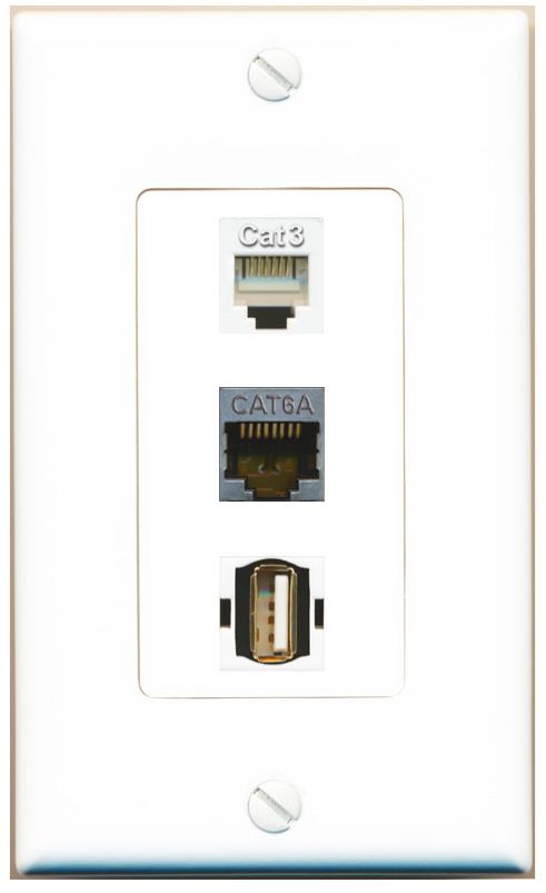 Riteav Presa Ethernet CAT6 Decorativa - Doppia Porta, Bianca, Per Parete