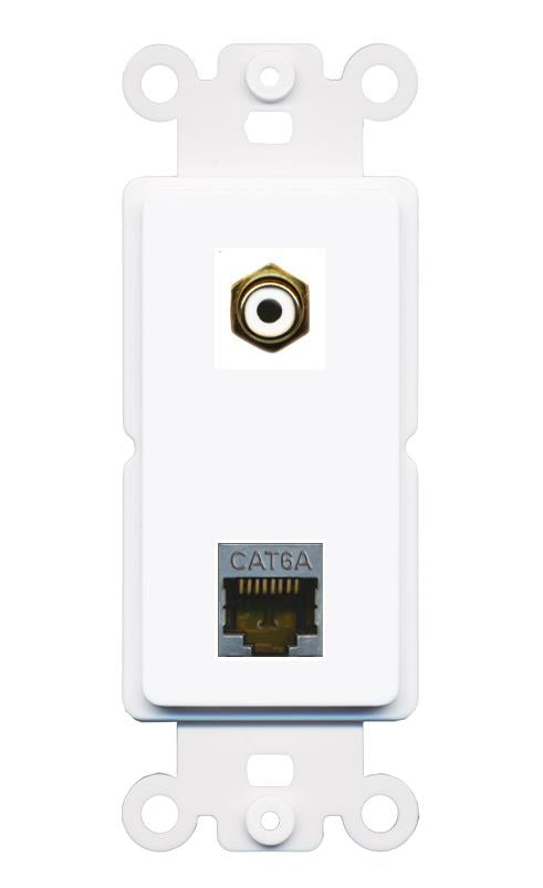 Piastra A Muro RCA Riteav | 1 Ingresso Rosso + 1 Bianco | Decorativa Bianca Con Viti Di Fissaggio - 2