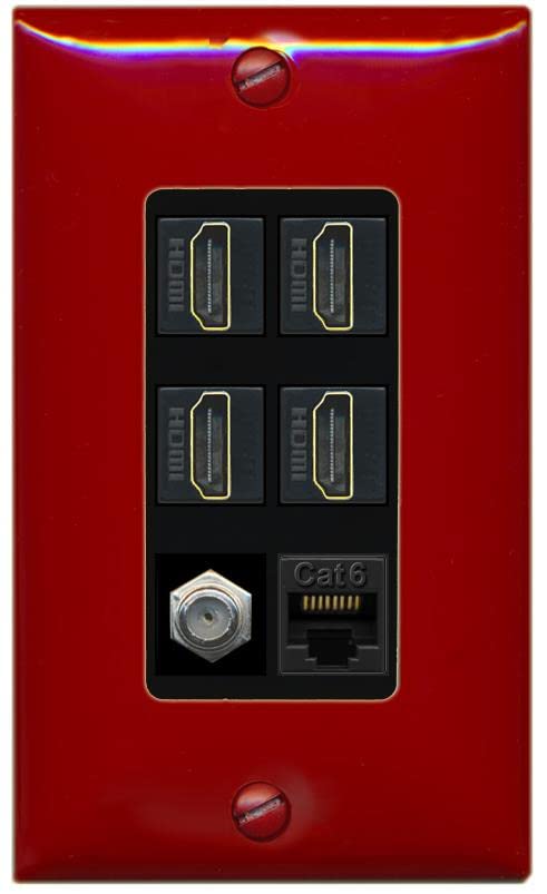 RiteAV Cavo coassiale HDMI a 4 porte, 1 cavo coassiale per TV, tipo F, 1, Cat5E, piastra da parete, 2 bande [mandorla chiara