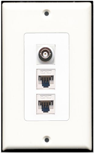 Riteav Piastra A Muro 1 Porta BNC + 1 Porta RJ45 CAT6 Gialla, Con Staffa Bassa Tensione