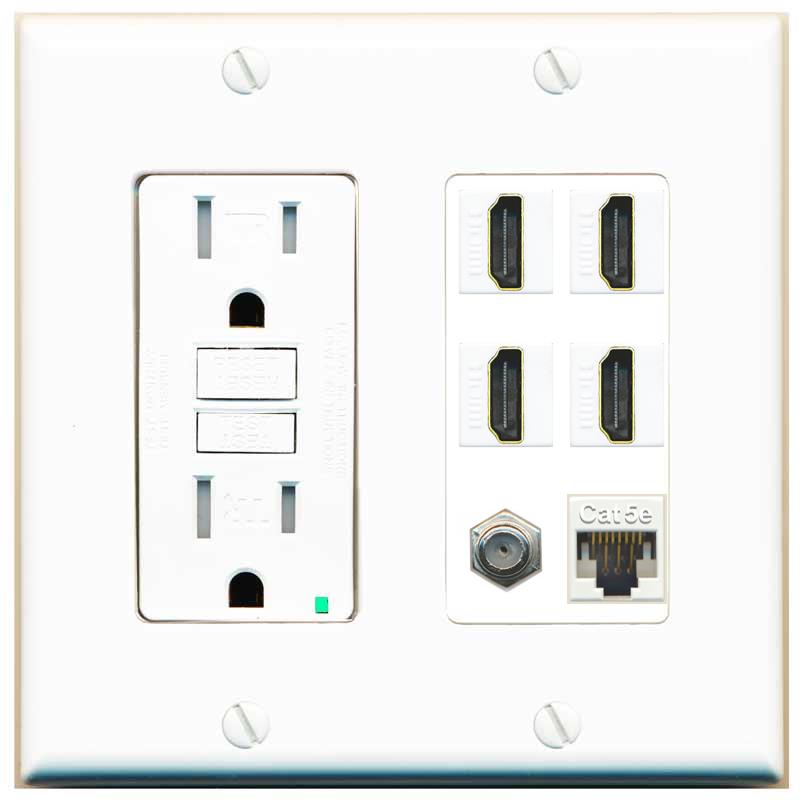 Decorative Wall Plate RiteAV 2-Port Coax & 1-Port Cat6 Ethernet Wall Plate - White With Screws Ethernet Wall Plate 2 Port