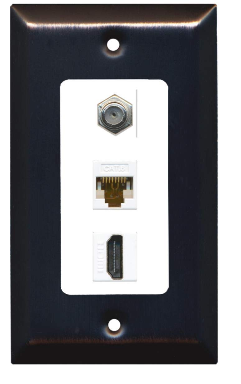 Riteav Piastra Murale Decorativa CAT6 1 Foro – Connettore RJ45 Keystone, Senza Utensili, Colore Nero