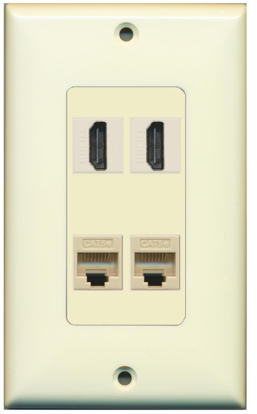 RiteAV - 2 porte HDMI 1 porta RCA Rosso 1 porta Cat5e Ethernet bianco parete piastra decorativa
