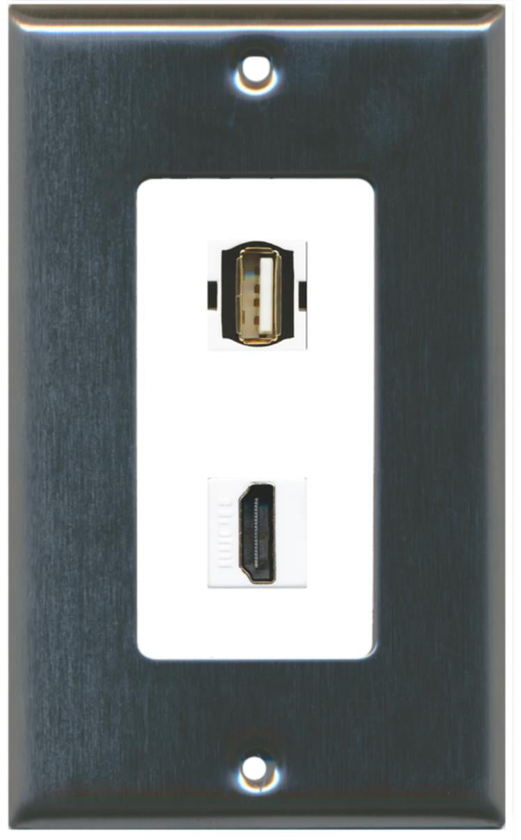 RiteAV Piastra A Muro Bianca Con Accoppiatore Keystone USB A/A – Per Computer, Stampante - 3