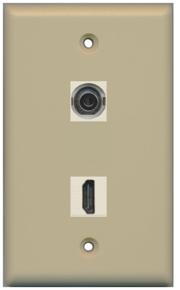 RiteAV 3.5mm Audio Wall Plate - Light Almond | Easy-Install Jack Port With Bracket