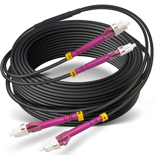 RiteAV - Industrial TPU OM4 Fiber LC to LC Outdoor Armored Fiber Patch Cable, Duplex Multimode Fiber Optic Cable 10Gb, MMF 50/125, OM4 LC-LC with Pulling Eye Kit Installed on one end