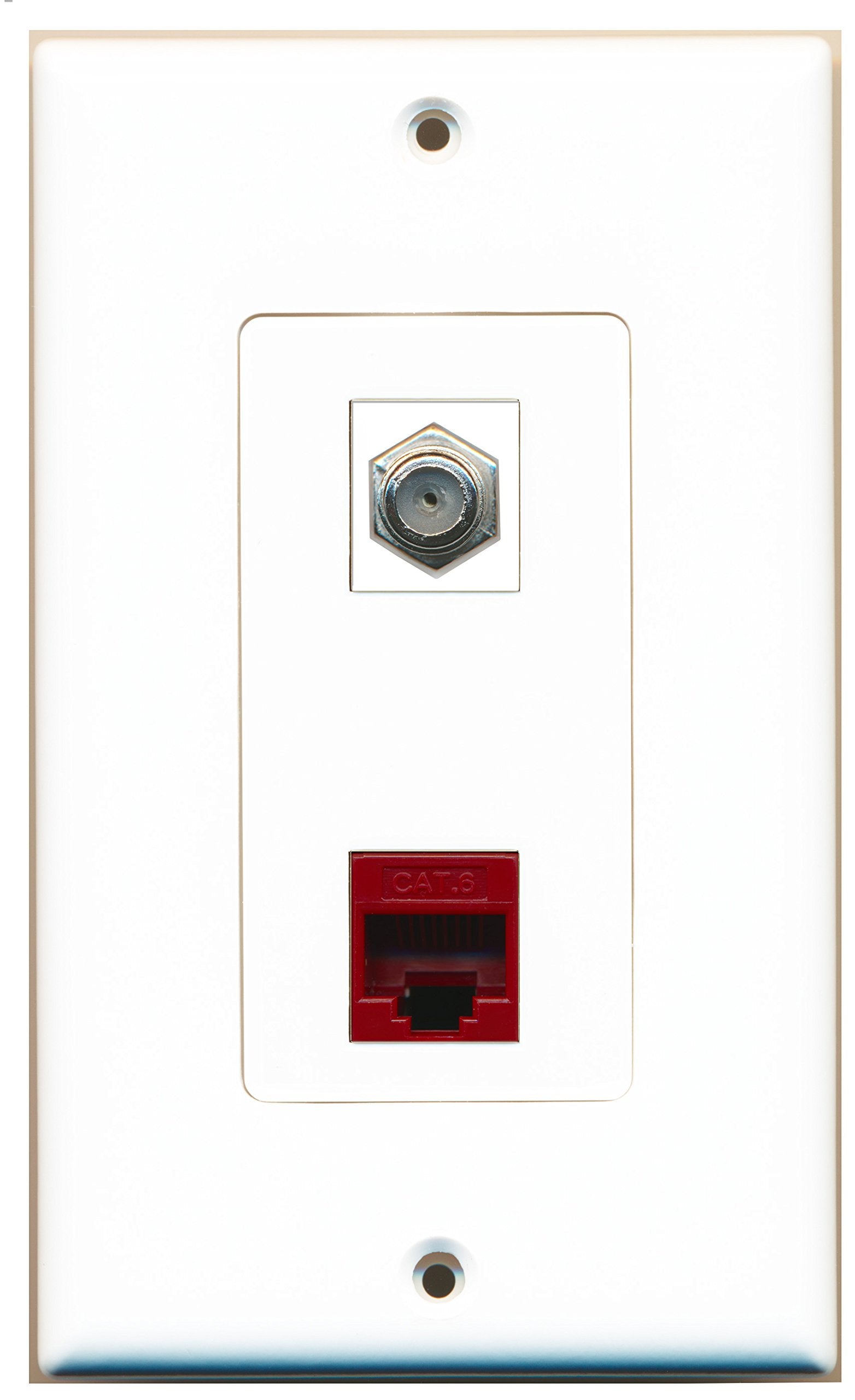 Riteav Piastra A Muro Bianco Earthen Con 1 Ingresso Coassiale TV E 3 Porte CAT6 Ethernet F-Type