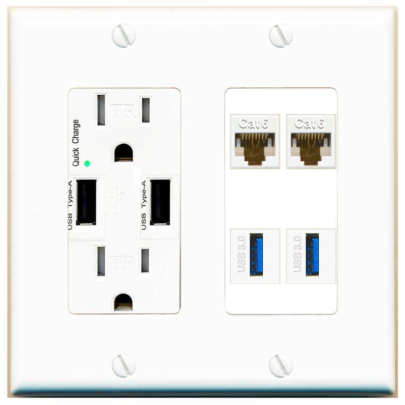2 porte USB a-a e 1 porta Ethernet CAT6 White decora Wall