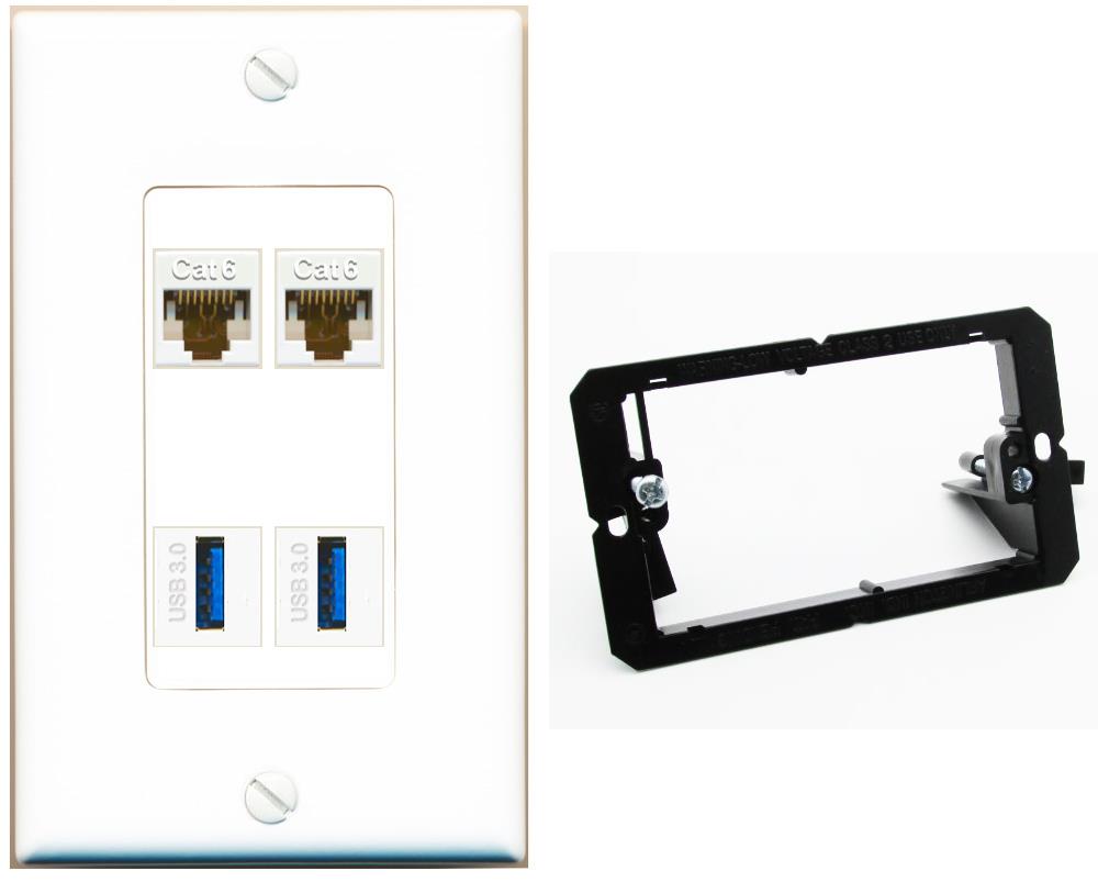 Riteav 1 cavo coassiale TV tipo F 2 porte USB a-a e 1 porta Ethernet CAT6 bianco da parete piastra Riteav 1 cavo coassiale TV tipo F 2 porte USB a-a e 1 porta Ethernet CAT6 bianco da parete piastra
