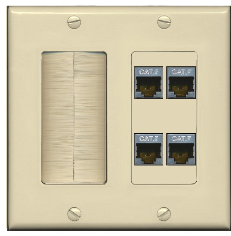 Riteav Brush - Placca A Muro RJ45 Femmina-Femmina Bianca - Keystone Tool-less