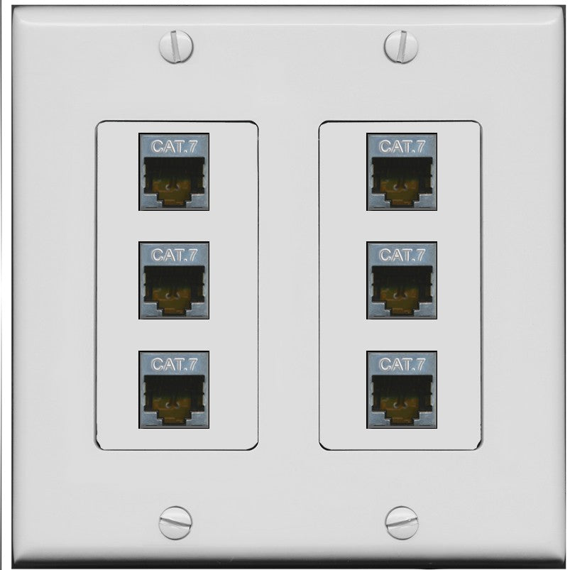 Riteav – Placca A Muro Bianca 6 Porte CAT6 Femmina-Femmina: Connessione Tool-less Per Rete LAN Ethernet, Viti Di Fissaggio Incluse