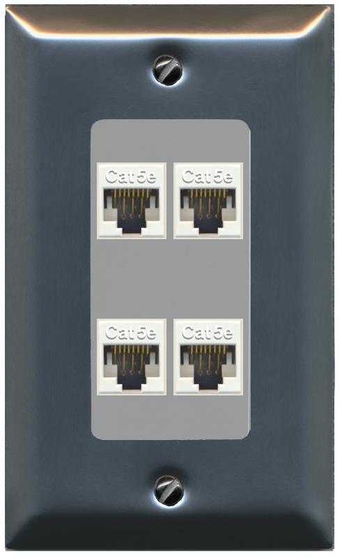 RiteAV Piastra A Muro 1 Gang 4 Porte Cat5e RJ45 - Colore Bianco - Connessione Senza Attrezzi (Tool-less) - Ideale Per Reti Domestiche E Ufficio