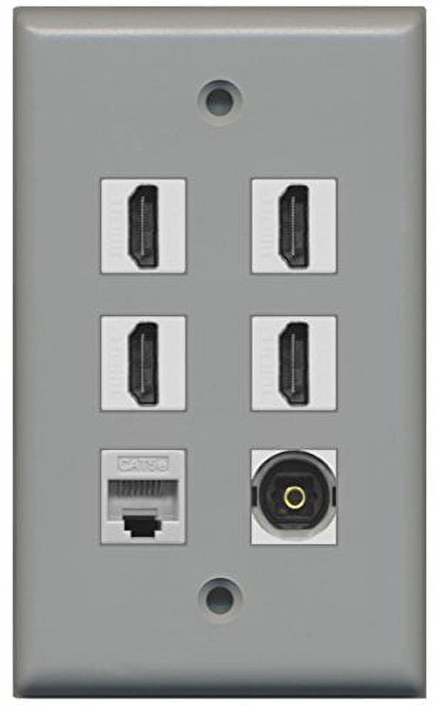 RiteAV 4 porte HDMI 1 cavo coassiale TV- F-Type 1 Cat6 Ethernet piastra da parete - presa [grigio/bianco RiteAV 4 porte HDMI 1 cavo coassiale TV- F-Type 1 Cat6 Ethernet piastra da parete - presa [grigio/bianco