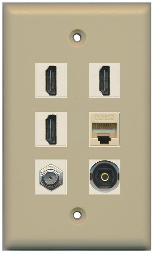RiteAV Piastra A Muro 3 Ingressi HDMI + 1 In压resso Coassiale TV F-Type - Connessione Femmina-Femmina Senza Attrezzi, Per Scatole Elettriche Basso Voltaggio