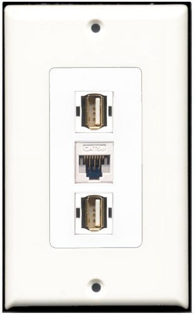 Piastra A Muro Bianca Riteav Con 2 Porte USB A-A E 2 Porte Ethernet CAT6, Keystone, Connessione Tool-less, Viti Incluse, Per Scatole Standard - 6