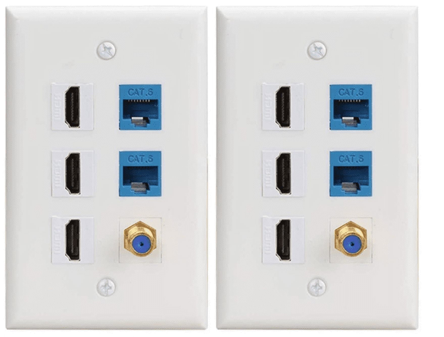 RiteAV - 3 porte HDMI, 2 porte Cat6 e 1 porta piastra da parete coassiale placcata in oro - bianco (confezione da 2