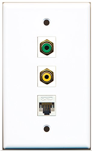 RiteAV - 1 Port RCA Yellow and 1 Port RCA Green and 1 Port Cat5e Ethernet White Wall Plate