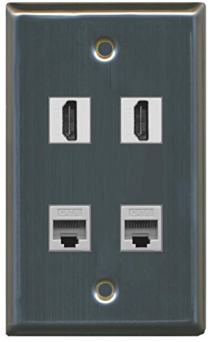 Riteav Piastra A Muro Per 2 Porte Ethernet CAT6 Colore Blu - Connettori Tooless, Viti Incluse, Compatibile Con Scatole Standard - 2