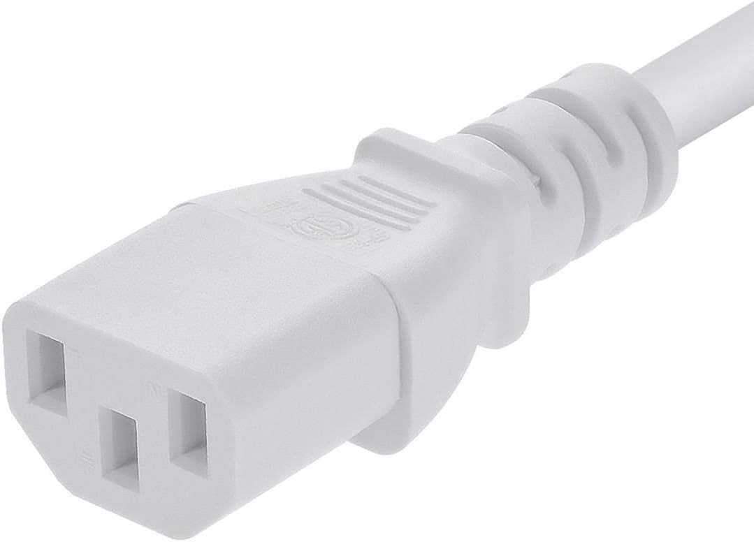 Monoprice Power Cord - 6 Feet - White | NEMA 5-15P to IEC 60320 C13, 18AWG, 10A, 125V, 3-Prong, for PC, AC Adapter, Laptop, Monitor, Projector