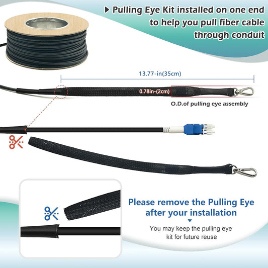 RiteAV - 500ft/150m OD-5mm Industrial TPU OS2 LC to LC Outdoor Armored Fiber Optic Cable, Duplex Single Mode Fiber Patch Cable, 9/125um Uniboot LC Fiber with Pulling Eye Kit Installed on one end