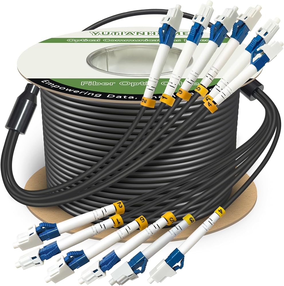 RiteAV - 4 Core Industrial TPU LC to LC Outdoor Armored Fiber Optic Cable, 4 Strands OS2 Single Mode Fiber Patch Cable with LC Connectors, 9/125um, OD-5mm, Direct Burial LC-LC