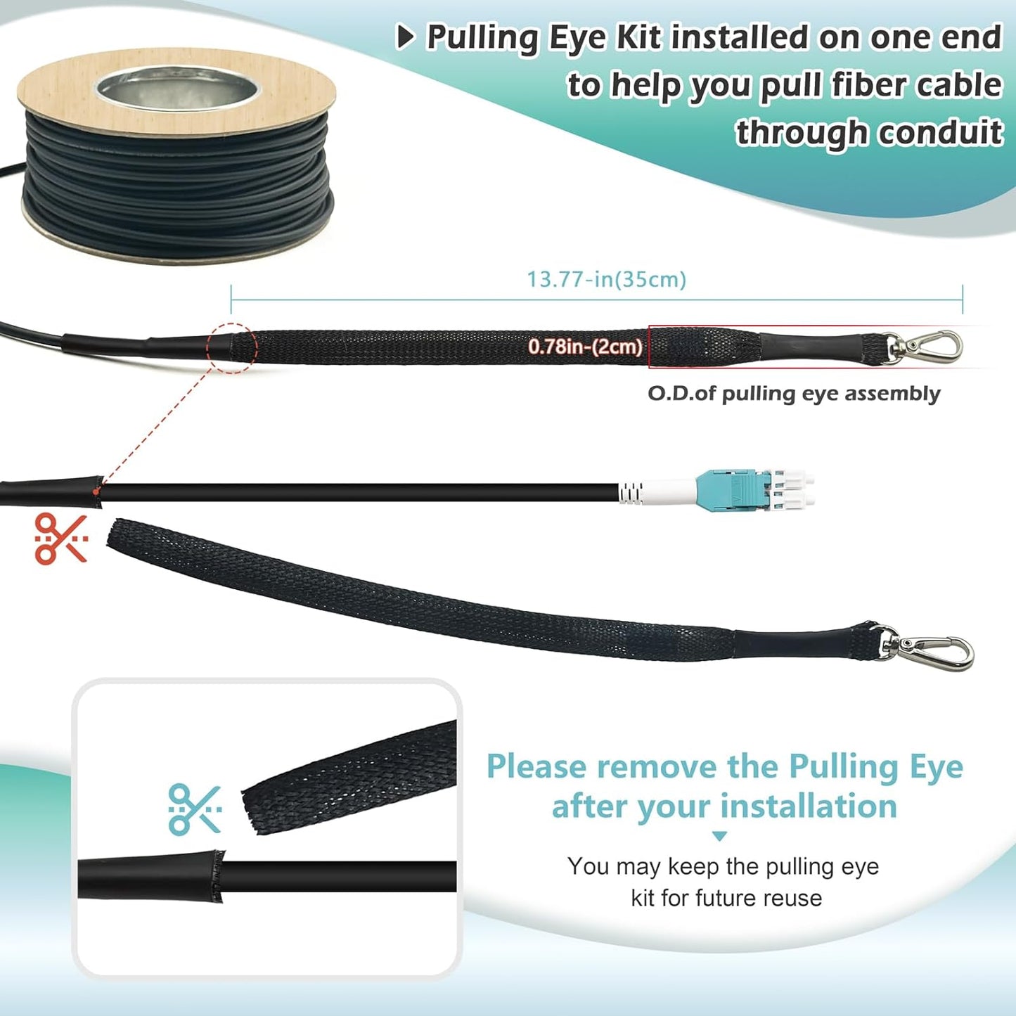 330ft/100m OD-5mm Industrial TPU OM3 Fiber LC to LC Outdoor Armored Fiber Patch Cable, Duplex Multimode Fiber Optic Cable, 40Gb 10Gb, 50/125, Uniboot LC-LC with Pulling Eye Kit Installed on one end