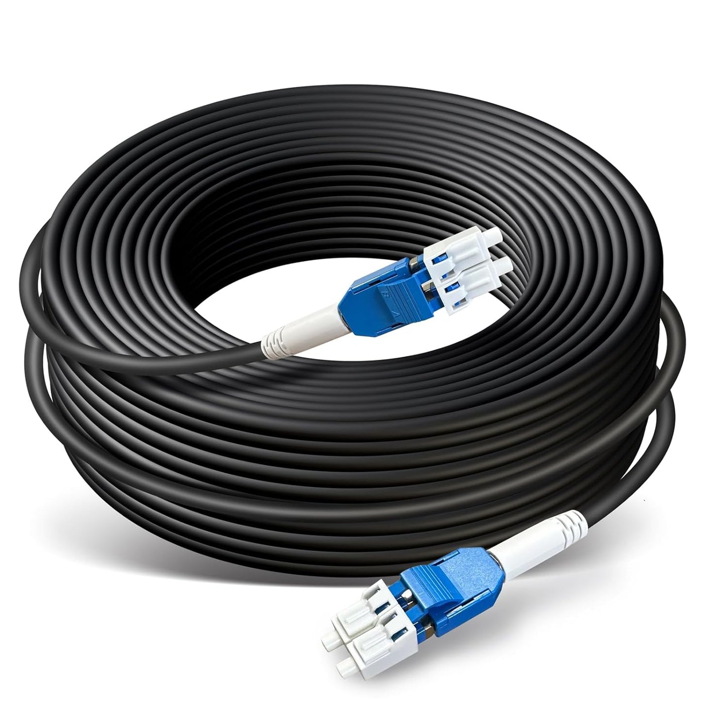 RiteAV - 500ft/150m OD-5mm Industrial TPU OS2 LC to LC Outdoor Armored Fiber Optic Cable, Duplex Single Mode Fiber Patch Cable, 9/125um Uniboot LC Fiber with Pulling Eye Kit Installed on one end