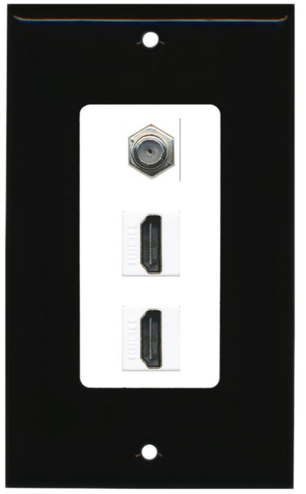 RiteAV - 2 Port HDMI 1 Coax Cable TV- F-Type Decorative Wall Plate - Black & White
