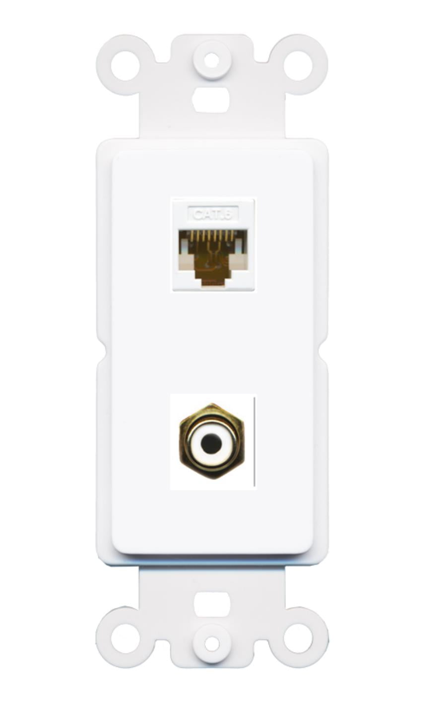 RiteAV - Cat6 RCA (White) Port Wall Plate Decorative (Rocker) White