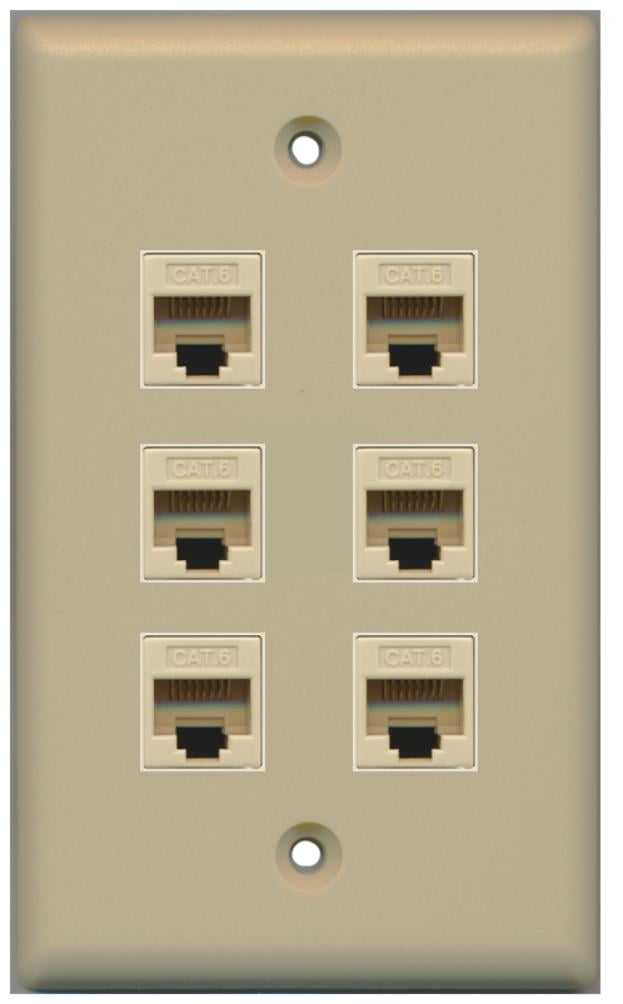 RiteAV - 6 Port Cat6 Ethernet RJ45 Female-Female Wall Plate Ivory