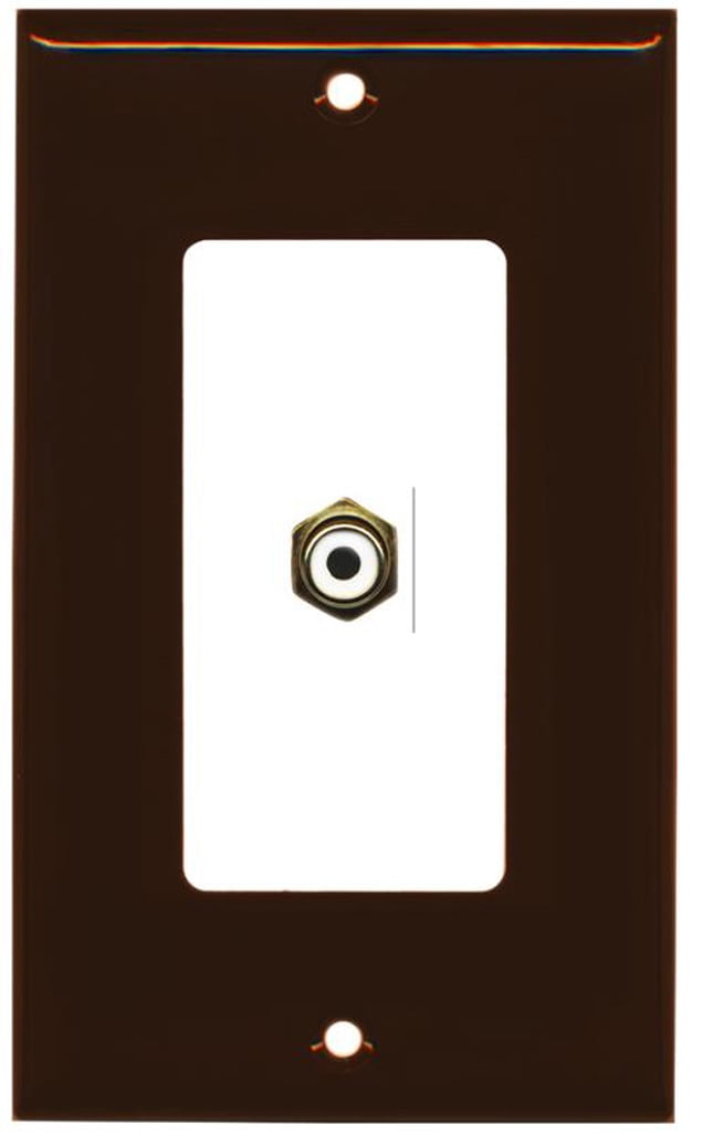 RiteAV - 1 RCA for Subwoofer Audio Port Wall Plate Decorative - Brown/White - Bracket Included