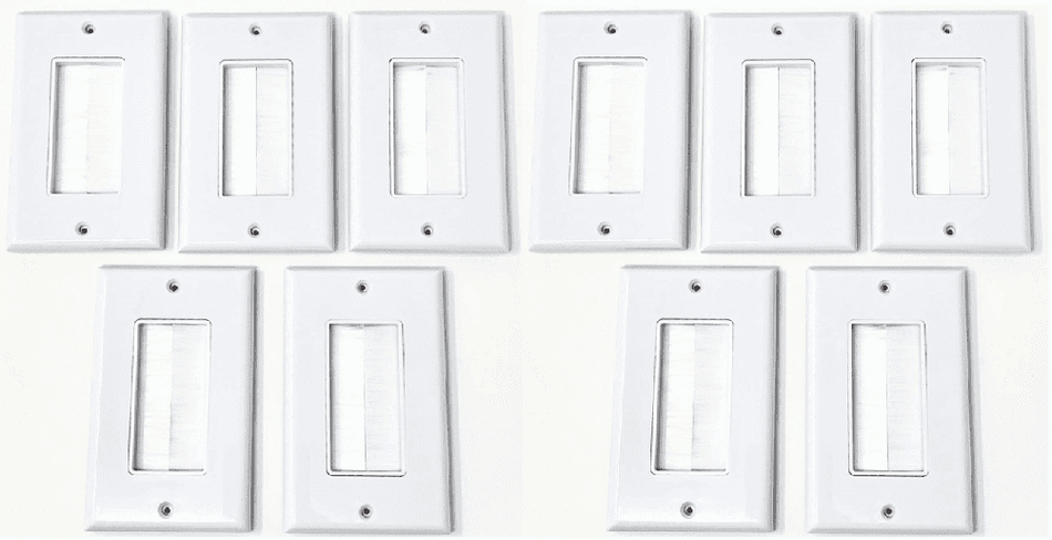 RiteAV - Single Gang Wall Plate with Brush Bristles - White [Now Fits Larger Cables] - 10 Pack