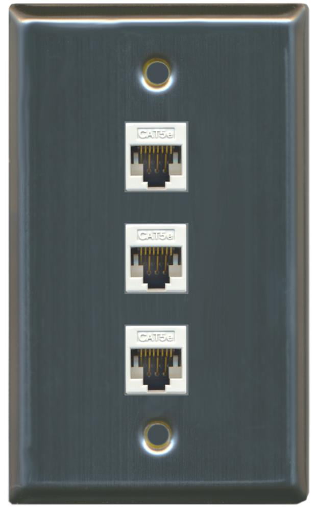 RiteAV 1 Gang 3 Port Cat5e Wall Plate - Stainless