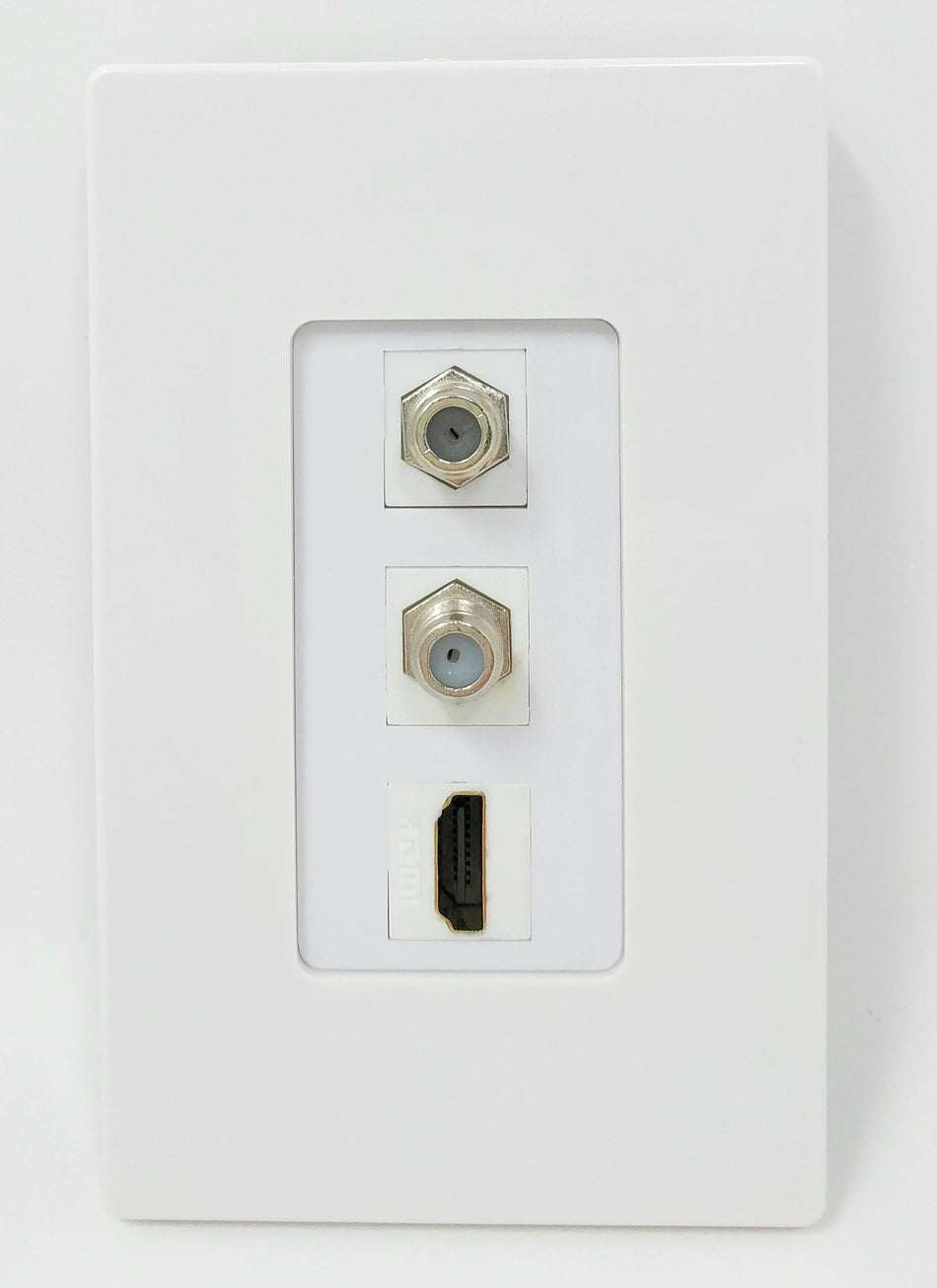 RiteAV - 1 Port HDMI 2 Port Coax Cable TV- F-Type Decorative Screwless Wall Plate - White