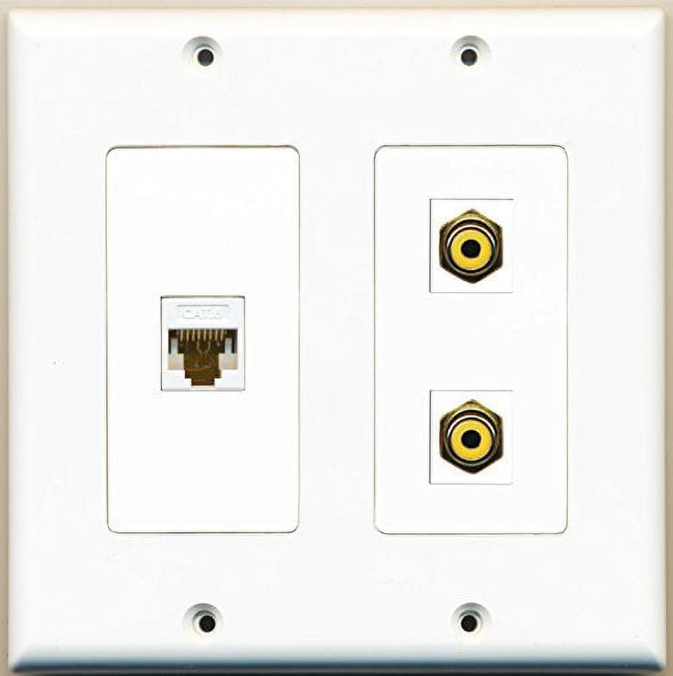 RiteAV - 2 Port RCA Yellow 1 Port Cat6 Ethernet White - 2 Gang Wall Plate