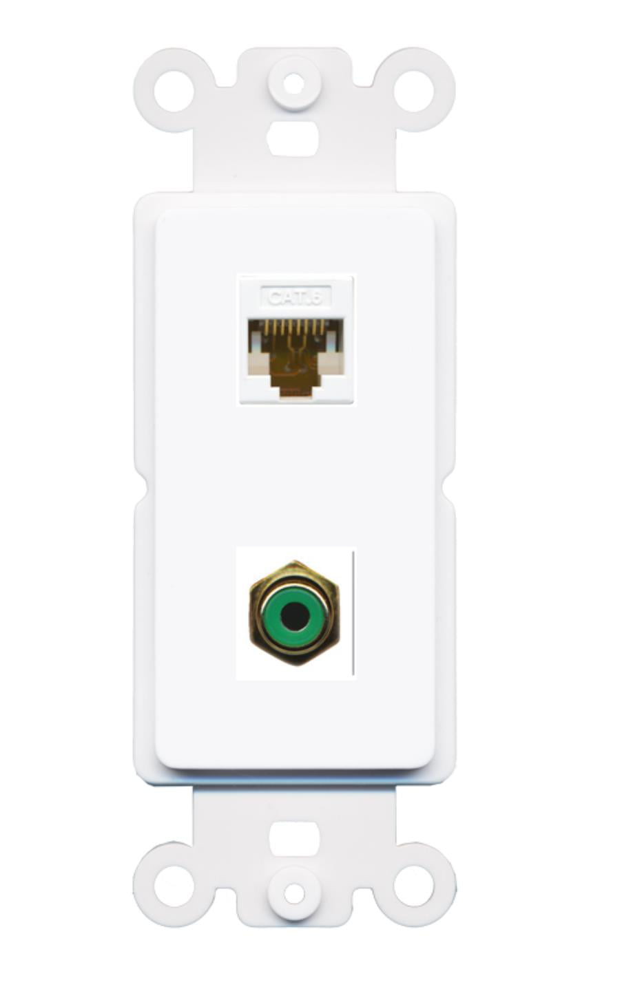 RiteAV - Cat6 RCA (Green) Port Wall Plate Decorative (Rocker) White