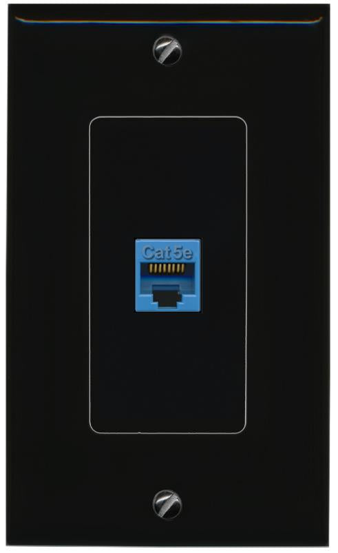 RiteAV 1 Port CAT5E-BLUE Female-Female Decorative Wall Face Plate [Black]