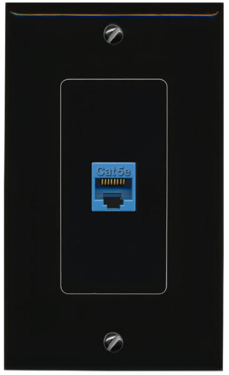RiteAV 1 Port CAT5E-BLUE Female-Female Decorative Wall Face Plate [Black]