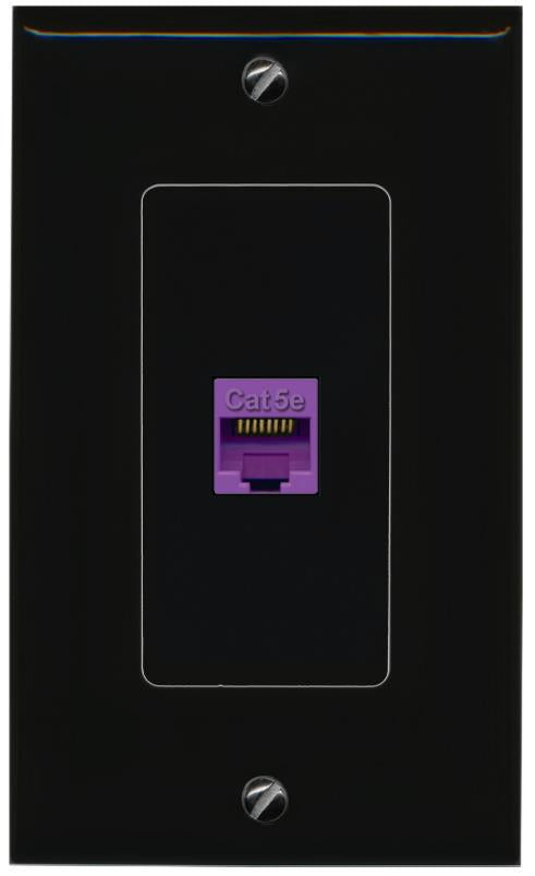 RiteAV 1 Port CAT5E-PURPLE Female-Female Decorative Wall Face Plate [Black]