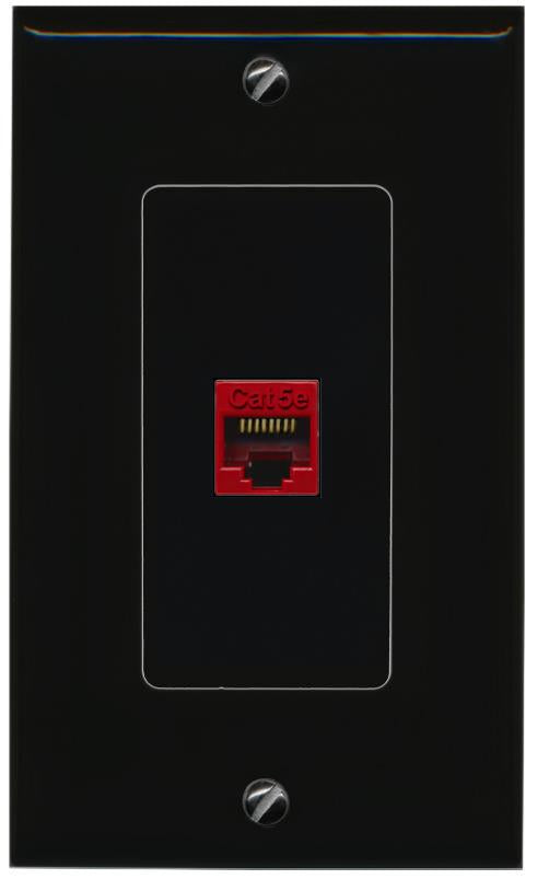 RiteAV 1 Port CAT5E-RED Female-Female Decorative Wall Face Plate [Black]