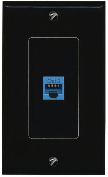 RiteAV 1 Port CAT6-BLUE Female-Female Decorative Wall Face Plate [Black]