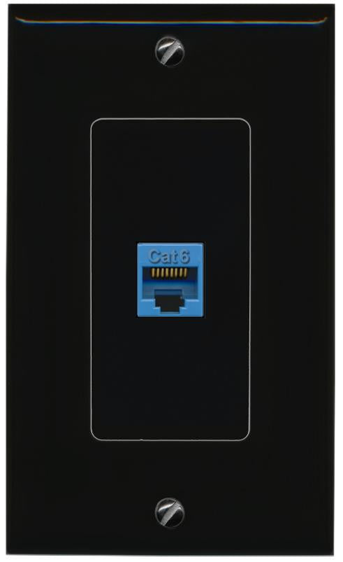 RiteAV 1 Port CAT6-BLUE Female-Female Decorative Wall Face Plate [Black]