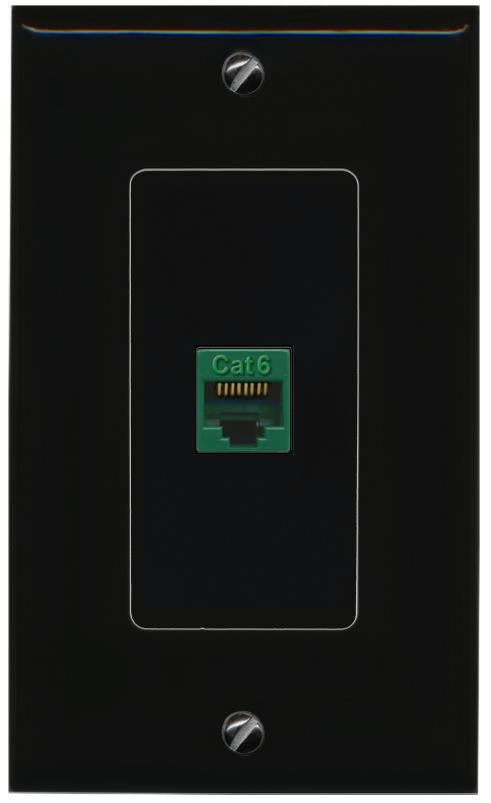 RiteAV 1 Port CAT6-GREEN Female-Female Decorative Wall Face Plate [Black]