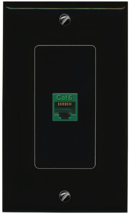 RiteAV 1 Port CAT6-GREEN Female-Female Decorative Wall Face Plate [Black]