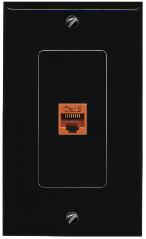 RiteAV 1 Port CAT6-ORANGE Female-Female Decorative Wall Face Plate [Black]