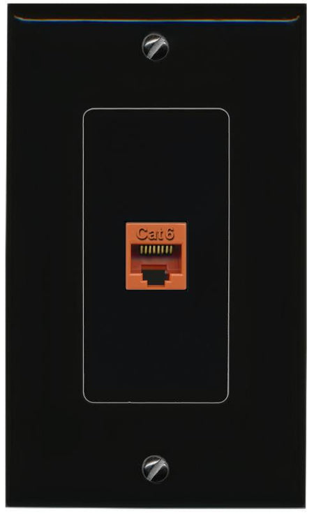 RiteAV 1 Port CAT6-ORANGE Female-Female Decorative Wall Face Plate [Black]