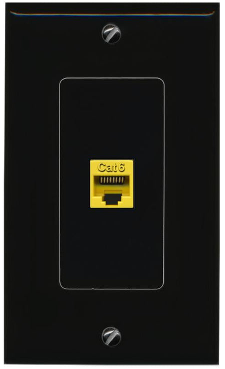 RiteAV 1 Port CAT6-YELLOW Female-Female Decorative Wall Face Plate [Black]