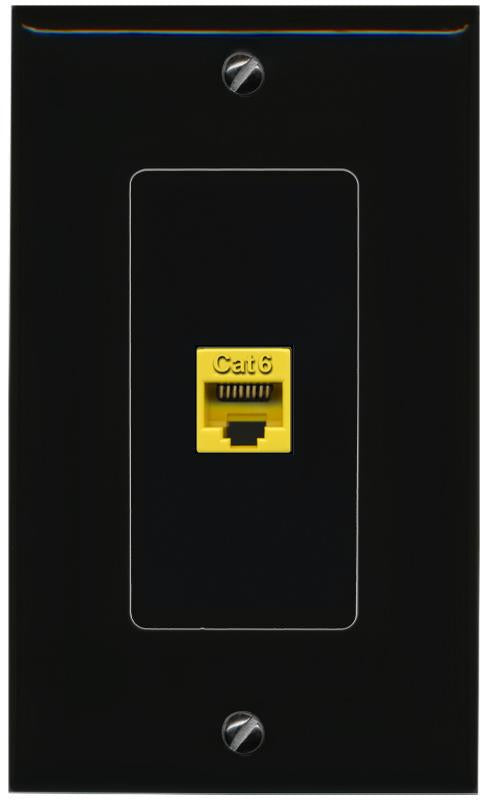 RiteAV 1 Port CAT6-YELLOW Female-Female Decorative Wall Face Plate [Black]
