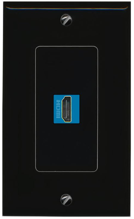 RiteAV 1 Port HDMI-BLUE Female-Female Decorative Wall Face Plate [Black]